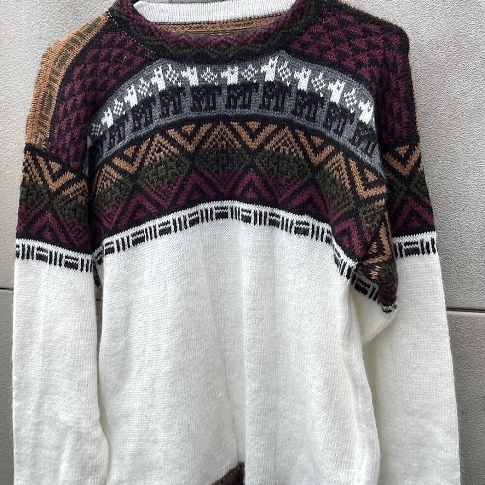 Vintage Aztec 100% Alpaca Handmade Mexico Soft Sweater Men’s Sz M Multicolored
